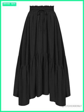Boho Renaissance Maxi Skirt High Waist Pockets Flowy Rayon